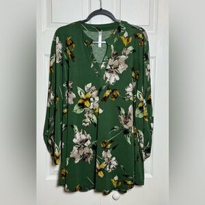 Dear Scarlett Floral Green Blouse with Yellow Accents